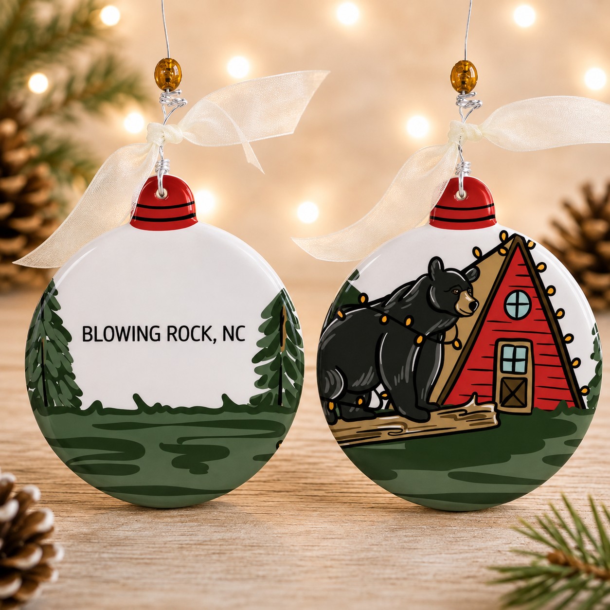 Blowing Rock Bear Cabin Ornament